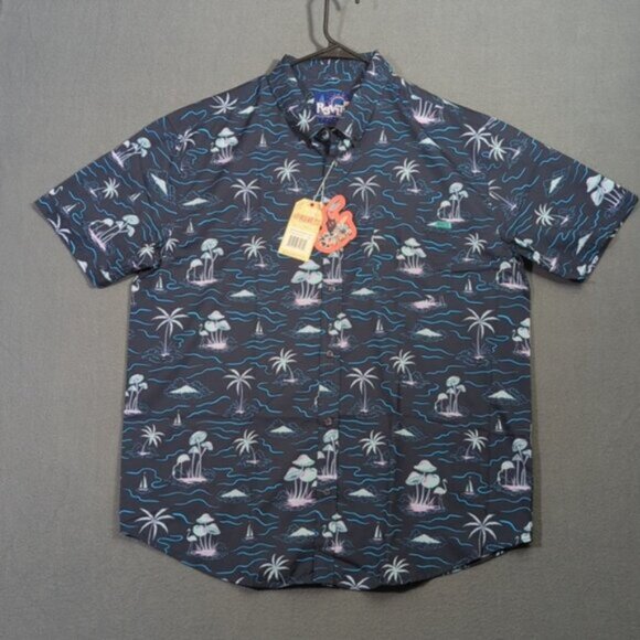 RSVLTS Shirt Men's 2XL Navy Blue Isle Be Surfing Mushrooms & Flamingos SS Button - Picture 2 of 10